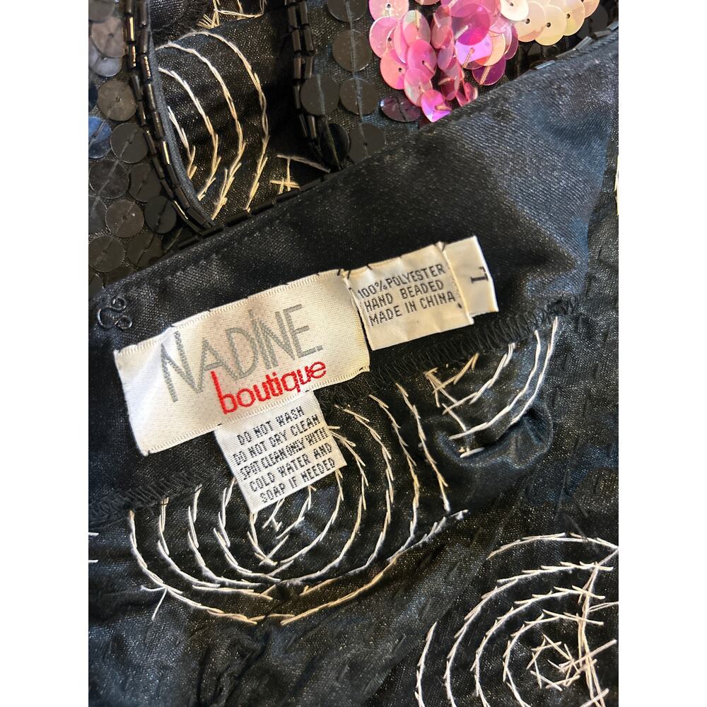 Nadine Boutique | Vintage Black/Pink/Silver Sequins Sheath Dress | Large - Picture 14 of 14